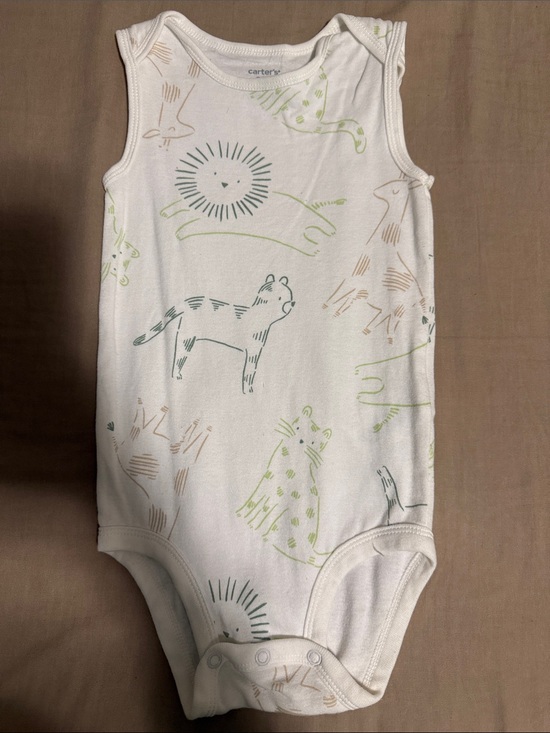 Carter's Other - NWOT 24mCarter's White Sleeveless Baby Bodysuit with Green and Tan Animal Prints